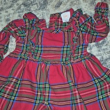 Wonder Nation Girls 4T Red/Multicolor Plaid Fit Flare Ruffle Dress LS