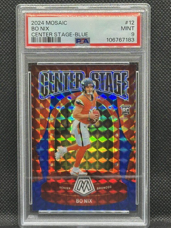 2024 Panini Mosaic Bo Nix Center Stage - Blue Prizm PSA 9 #12 /99