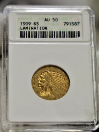 1909 US $5 Indian Gold Piece ANACS CACHE AU50