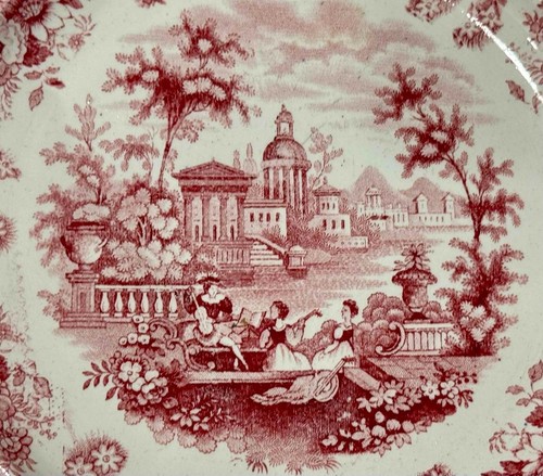 Placa de transferencia roja Staffordshire, "MILANESE VILLAS", Francis Dillon, c. 1834 - Imagen 2 de 5