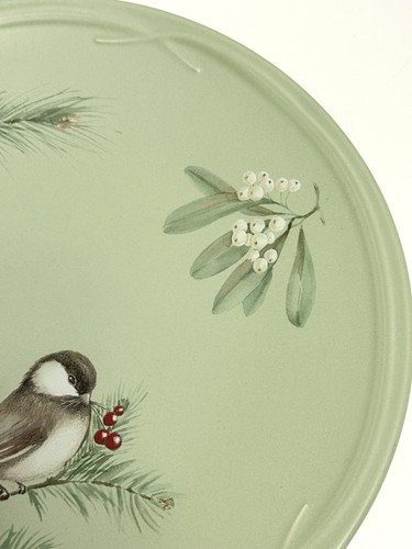 "Juego de 2 platos de cena Pfaltzgraff Winterwood Chickadee 11"" verde hecho en Estados Unidos" - Imagen 8 de 13
