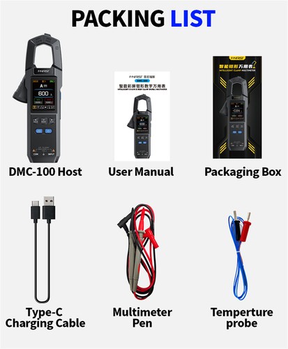 FNIRSI DMC-100 Clamp Type Multimeter Automatisches Amperemeter mit Temperaturfühler - - Bild 8 von 10