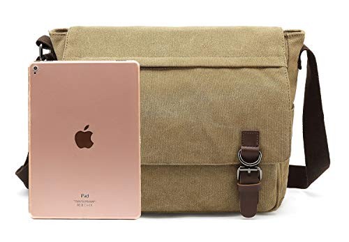 Bolso Mensajero de Lona Vintage Bolso de Hombro Cuero Viaje Grande Verde Ejército - Imagen 6 de 7