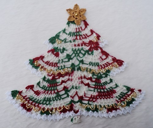 Nuevo mantel individual de ganchillo verde/blanco/rojo/dorado para árbol de Navidad... 10 pulgadas x 10 pulgadas - Imagen 3 de 3