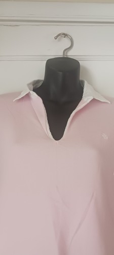 Lauren Ralph Lauren Petite Medium Cotton Ribbed Pink Top w/ White Collar & Cuffs - Picture 8 of 11
