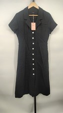 Quince Women 100% European Linen Button Front Dress Black Basic Sleeved S