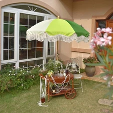 LAGarden 6 Ft Fringe Patio Umbrella  Vintage 50/60s Garden Green,Model: PS6-04