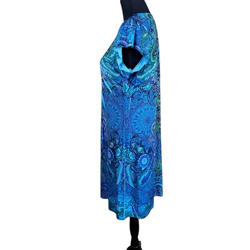 Apt. 9 Teal Blue Paisley Print Rhinestone Neck Cruise Party/Swim Cover Dress PXL - Picture 5 of 7