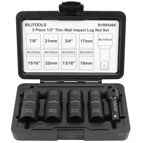 Lug Nut Impact Socket Set, 1/2 inch Drive Flip Socket Set Metric 17-19 - 21-2...