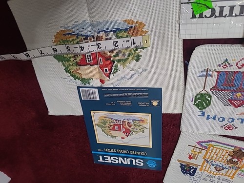Lot 10 Vintage COMPLETED Cross Stitch Embroidery Craft Kits SUNSET DMC BURDETT - Picture 16 of 18