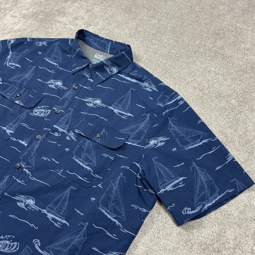 Croft & Barrow Quick Dry Hemd Herren XL Tropical Print blau Segelpalmen belüftet