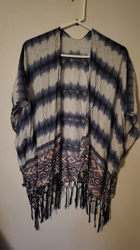No Brand Shawl Blue Tassle Silver Beads Navaho One Size 27 L 31 Across Front Che - Picture 11 of 24