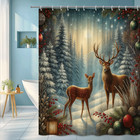 Reindeer in Snowy Forest Christmas Scene Art Holiday Bath Decor