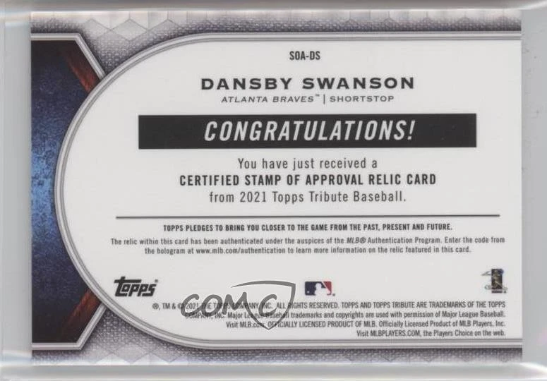 2021 Topps Tribute Stamp of Approval Relics /150 Dansby Swanson #SOA-DS - Image 2 of 2