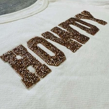 NWT BOOT BARN Howdy Sweatshirt Womens S Ivory Crop Raw Hem Bling Glitter Western