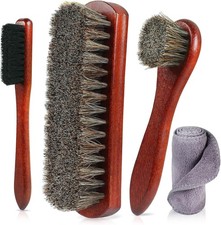 4-Piece Horsehair Shoe Brush Shine Kit - for Leather, Premium Shoe Polish brush