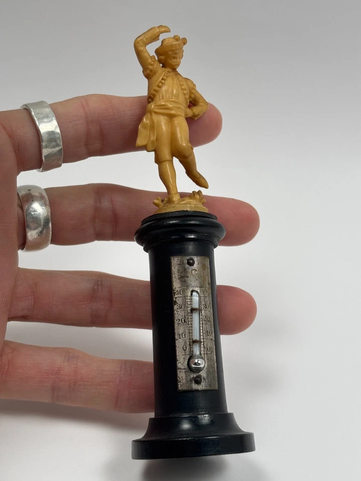 Rare Ancien Thermomètre XIXe en Celluloïd et Bois fonctionnel - Photo 2/4