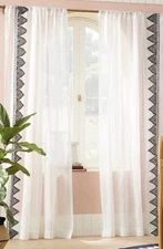 2 Opalhouse Black White Geo Window Diamond Border Panel Sheer Pair 63”x 54”