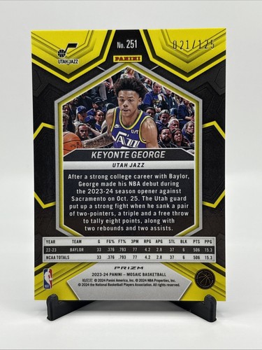 Keyonte George 2023-24 Panini Mosaic Blue Cracked Ice /125 RC Utah Jazz Debut - Bild 2 von 2