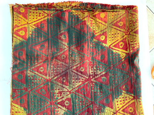 Fabric, hand-blocked Batik, 3.34 yds x 62” wide, Made in India.  Multicolored. - Picture 3 of 5