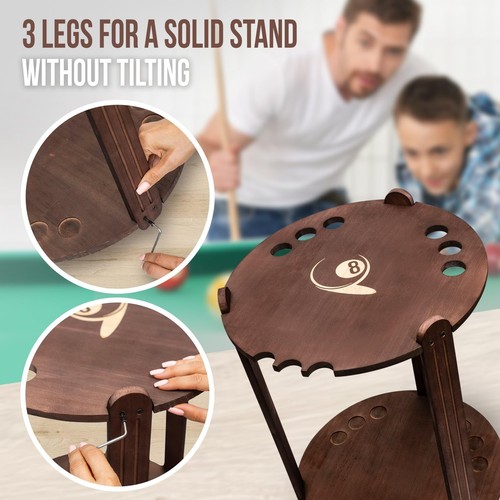 Pool Stick Holder Rack - Wooden Pool Cue Holder Floor Stand Three Legged with... - Picture 5 of 9