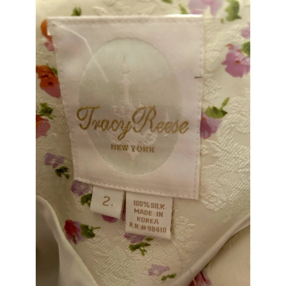 Chaqueta Blazer Tracy Reese Rosa Crema Floral Mangas Cortas Recortada 2 Jacquard Nueva con Etiquetas Foto 3 de 4