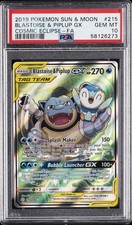 2019 POKEMON SUN & MOON COSMIC ECLIPSE FULL ART/BLASTOISE & PIPLUP GX PSA 10