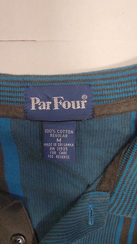 1990s Par Four Shirt Polo Golf Mens Vintage Size Medium Multi-Color Stripes - Picture 2 of 6