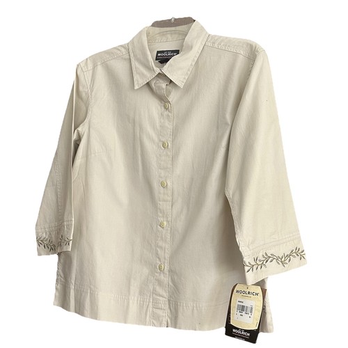 NWT Vintage 2003 Woolrich Women's L Cotton Embroidered Ecru Button Up 3/4 Sleeve - Picture 2 of 15