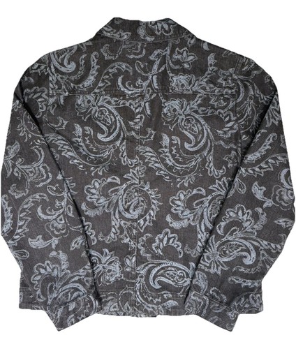 Damen schwarz Denim grau Blumen Knopfleiste Jacke Mantel Größe M M Pappagallo - Bild 5 von 7