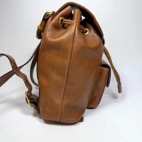 Gucci Bamboo Drawstring Mini Backpack Brown Leather Authentic Vintage Auth - Picture 5 of 15