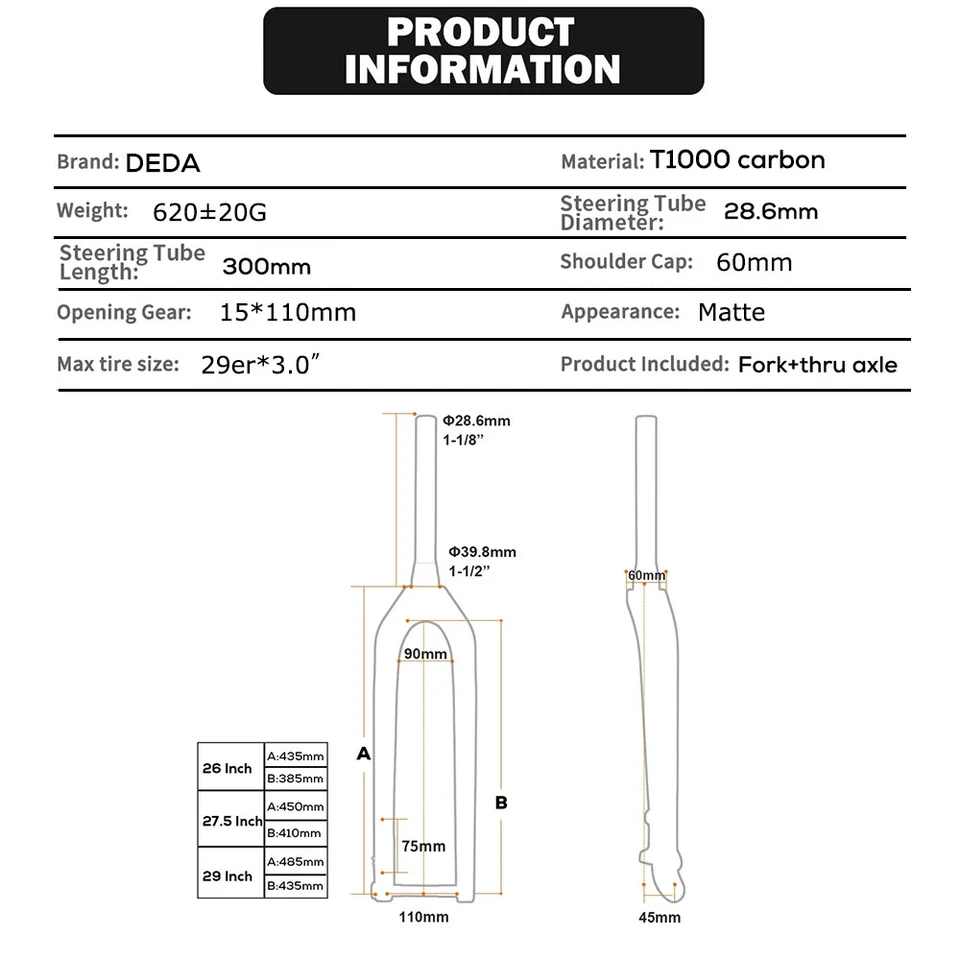 MTB Thru Axle Boost Hard Fork 15*110mm Carbon Fiber Rigid Fork 26''/27.5''/29'' - Image 2 of 4
