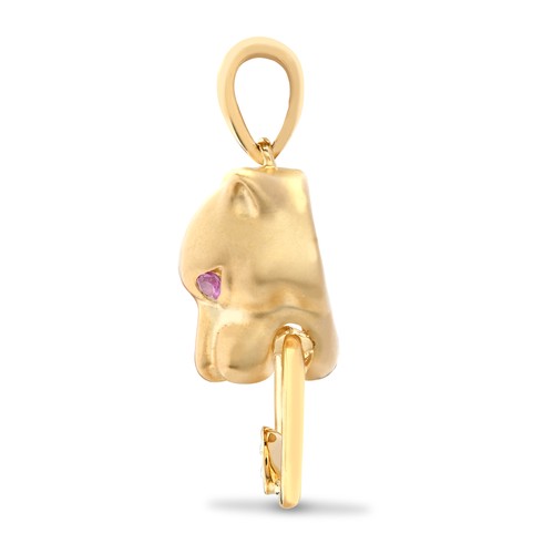 9ct Gold Jewelco London Diamond Pink Sapphire Panther Door Knocker Charm Pendant - Picture 2 of 5