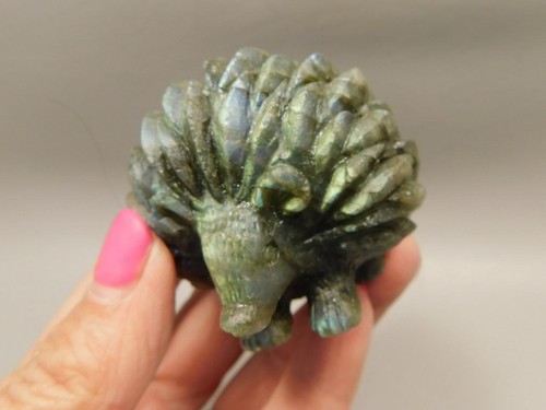 Hedgehog Figurine Labradorite Carved 2.2 inch Stone Animal #O1 - Picture 2 of 9