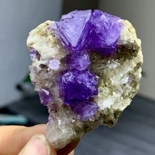 30G Natural purple cubic fluorite white crystal clusters paragenesis/China