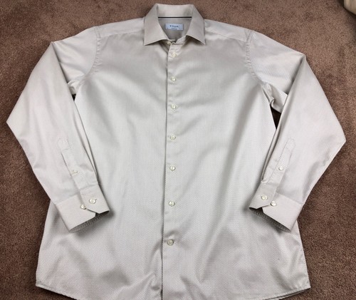 Camisa de Vestir Eton Crema Estampado Diamante Talla 17 Contemporánea - Imagen 2 de 5