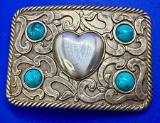 Centered Heart Shaped Center With Four Turquoise Stone Accents Belt Buckle