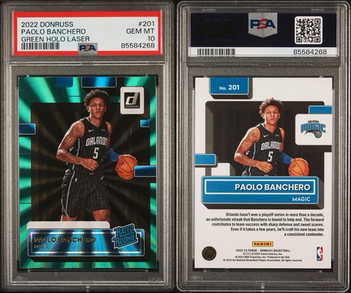 2022-23 Donruss #201 Paolo Banchero Green Holo Laser Rated Rookie RC PSA 10 GEM