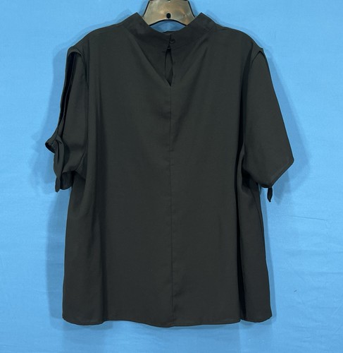SHEIN CURVE Black THIN Georgette HIGH NECK Pleated SLIT SLEEVE Blouse Top Sz 3XL - Picture 7 of 7