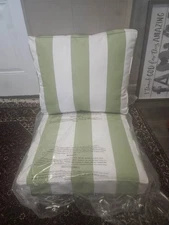 New Frontgate Double-Piped 2pc Set of Outdoor Chair Cushion Resort Stripe Gingko