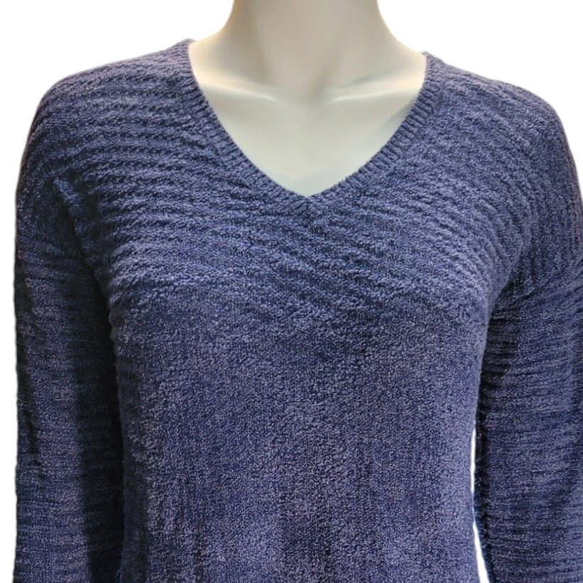 Calvin Klein Blue V-Neck Semi-Sheer Knit Chenille Sweater Women's Medium Neutral - Image 2 of 4