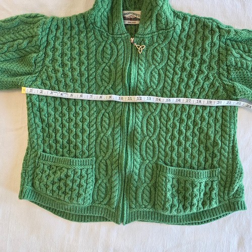 Aran Craft 100% Merino Wool Full Zip Front Cardigan Hood Green Size XL Ireland - Picture 11 of 14