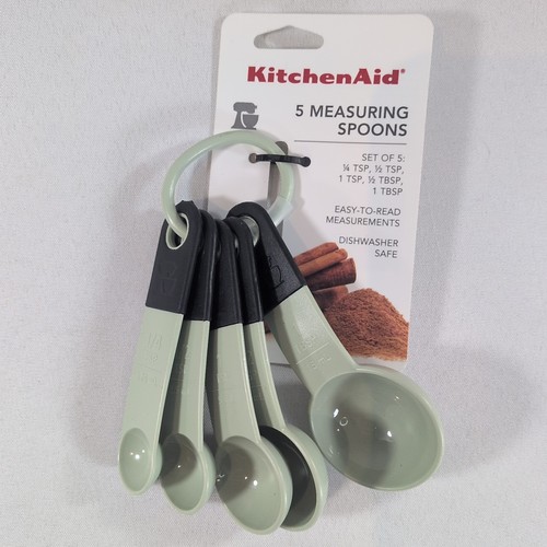 KitchenAid 5 Measuring Spoons KE057OHPICAN Green Black NEW TSP TBSP 1/4 1/2 - Picture 1 of 11