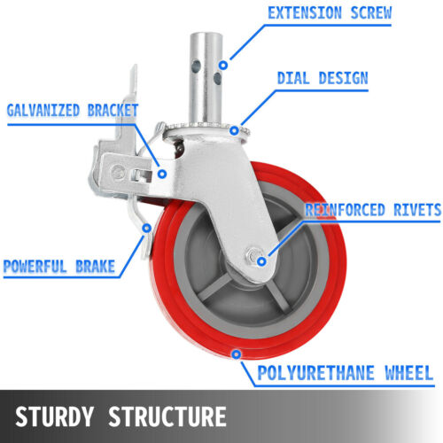 Scaffold Scaffolding Casters 8" x 2" Set of 4 Locking Polyurethane Wheel Swivel - Picture 2 of 12