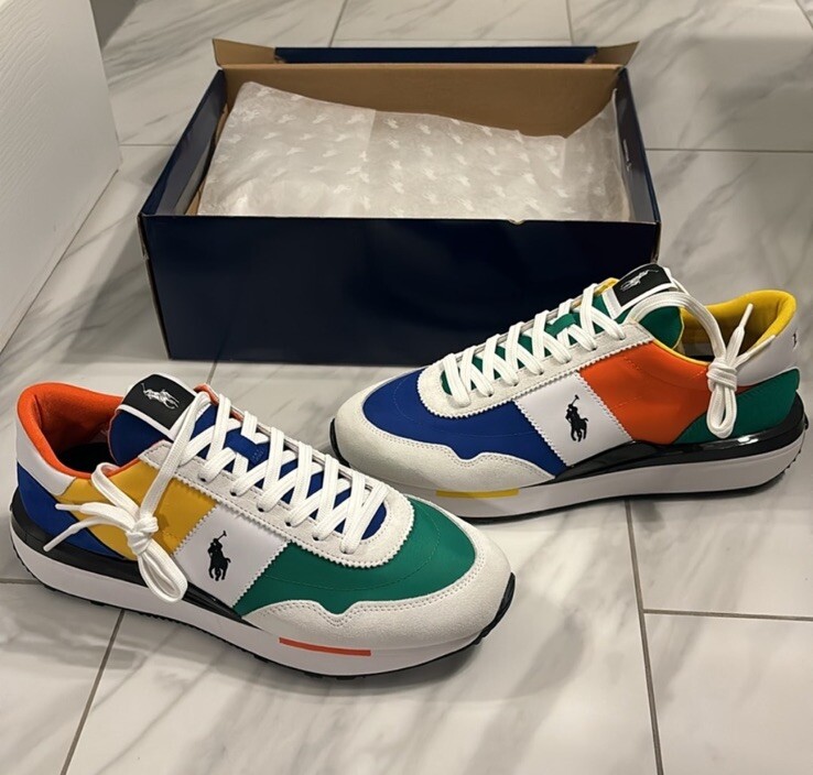 Polo Ralph Lauren Men's Colorblock Sneakers White Orange