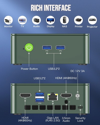 Mini PC G3 Intel 12th N100 12GB SSD 256GO Windows 11Pro WiFi6 Computer Desktop - Foto 7 di 8