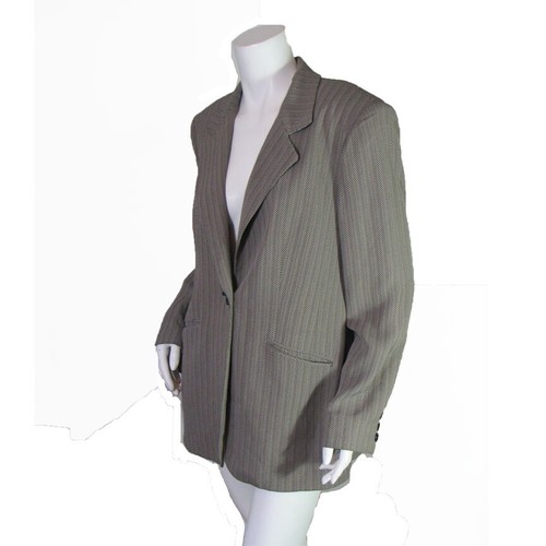 Gruppo Americano Studio Waist: 34" Brown Herringbone Silky Lined 1 Button Jacket - Picture 9 of 11