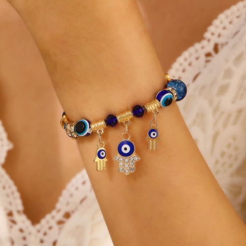 Boho Hamsa Böse Augen Armband Türkisch Glück blau Eva Eye Perlen Armband Gold... - Bild 2 von 7