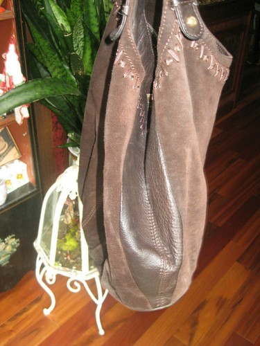 Sigrid Olsen braune Wildleder- und Lederhandtasche mit Nähakzent HOBO - Bild 5 von 9