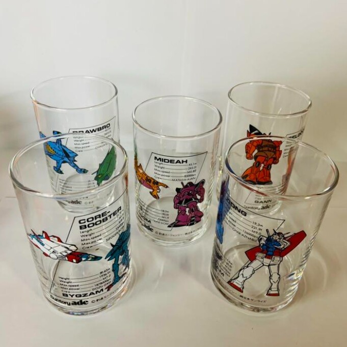 ガンダム グラス 6個セット by SUNTORY Vintage 1980s Bandai Gundam Suntory Novelty Glass Tumbler